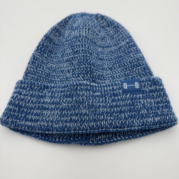 BARBELLA Blue Marled Knit Barbell Logo Beanie Acrylic Cuffed Winter Hat - Picture 1 of 6